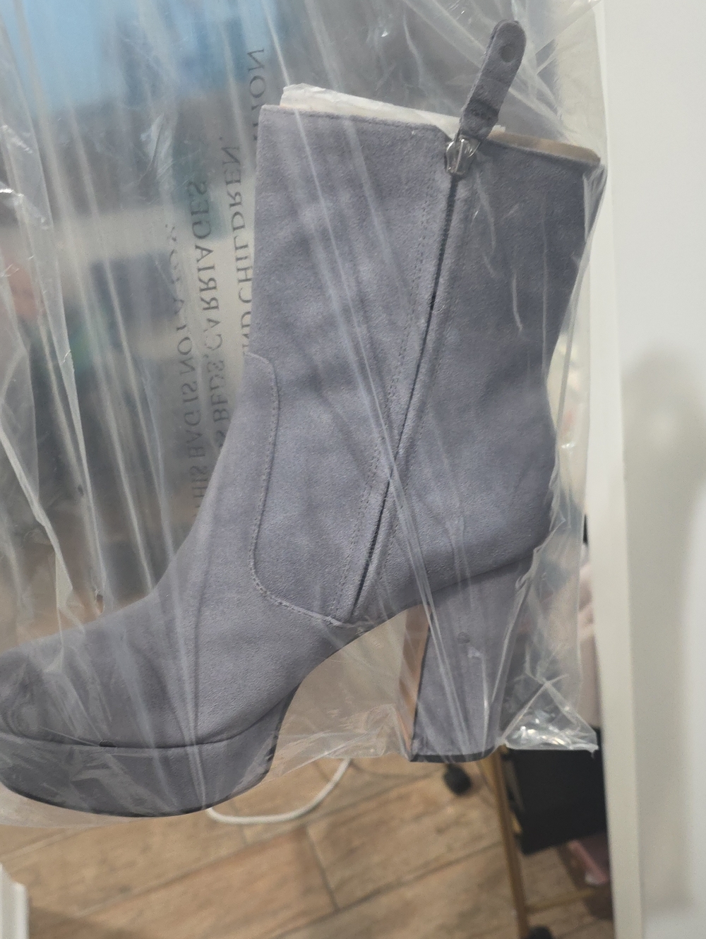 Avec Les Filles Light Gray Suede Platform Ankle Boots